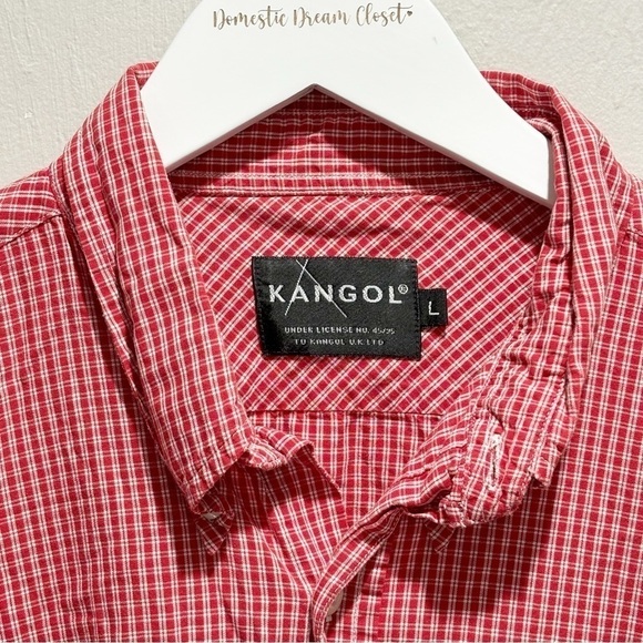 KANGOL Men's Red Plaid Button Down Up Sleeve Shirt Pocket Logo Size Large - Picture 3 of 7